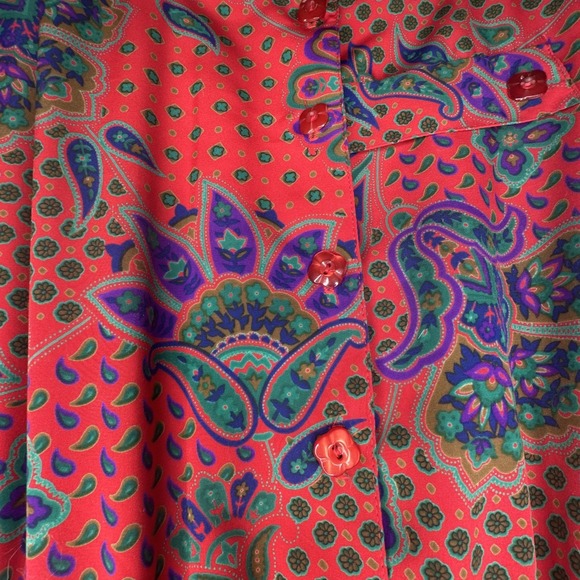 Vintage Serben Red Paisley Print Modest Long Sleeve Dress | Size: 12 - Picture 10 of 15